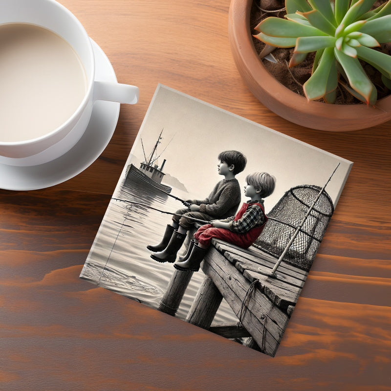 Children Fishing off a Wharf Coaster