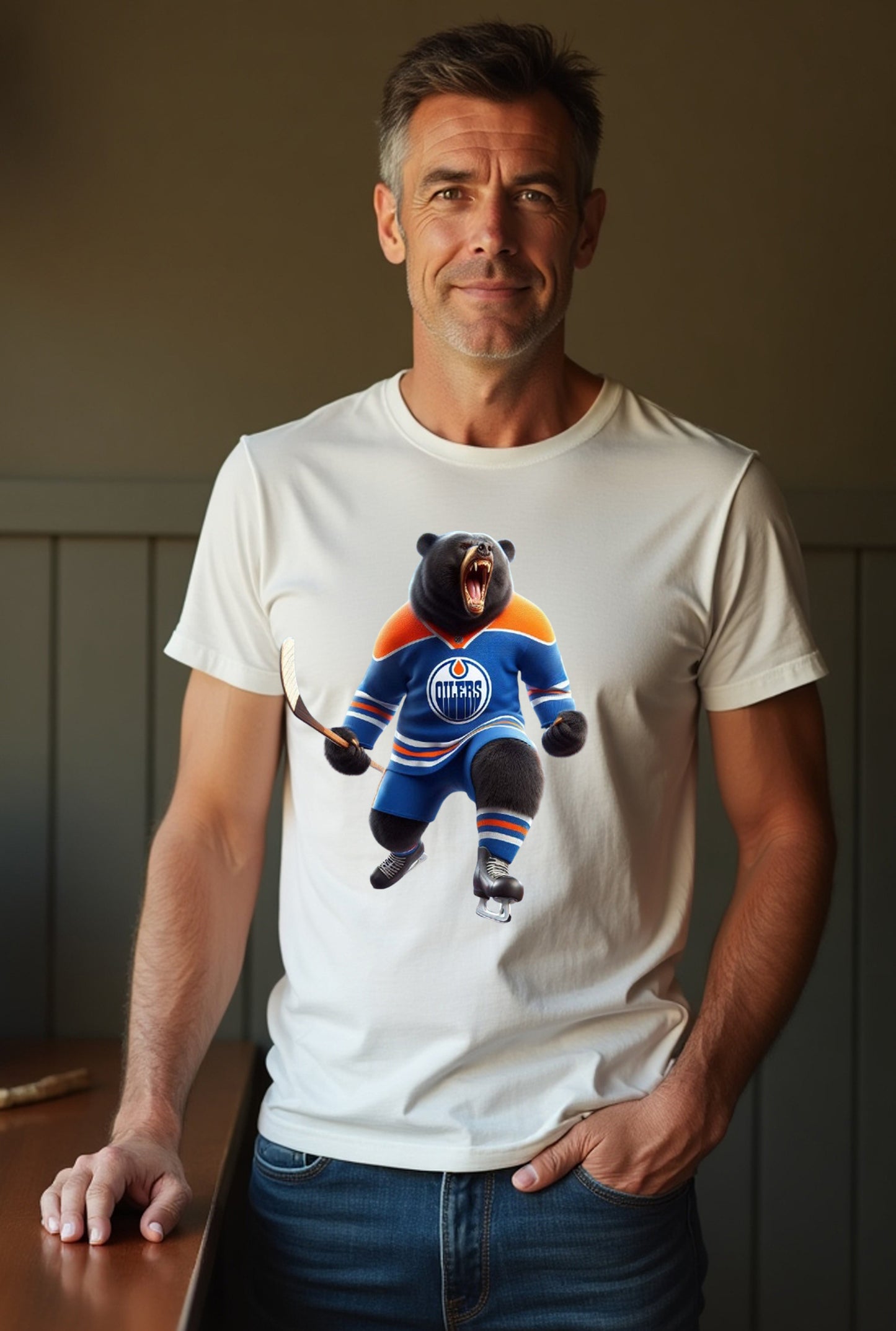 Edmonton Oilers, The Bear in Blue & Orange T Shirt