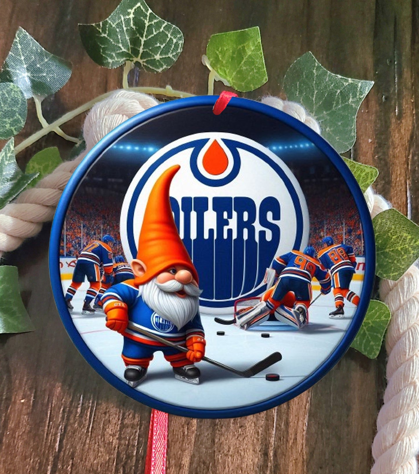 Edmonton Oilers Gnome Santa Tree Ornament
