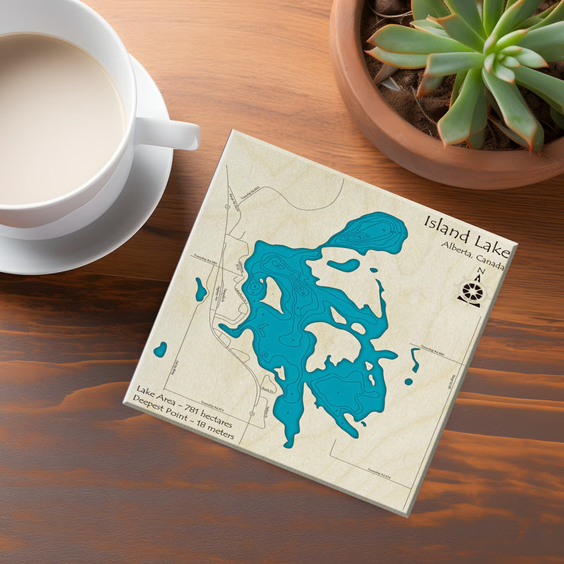 Island Lake Alberta Map Coasters
