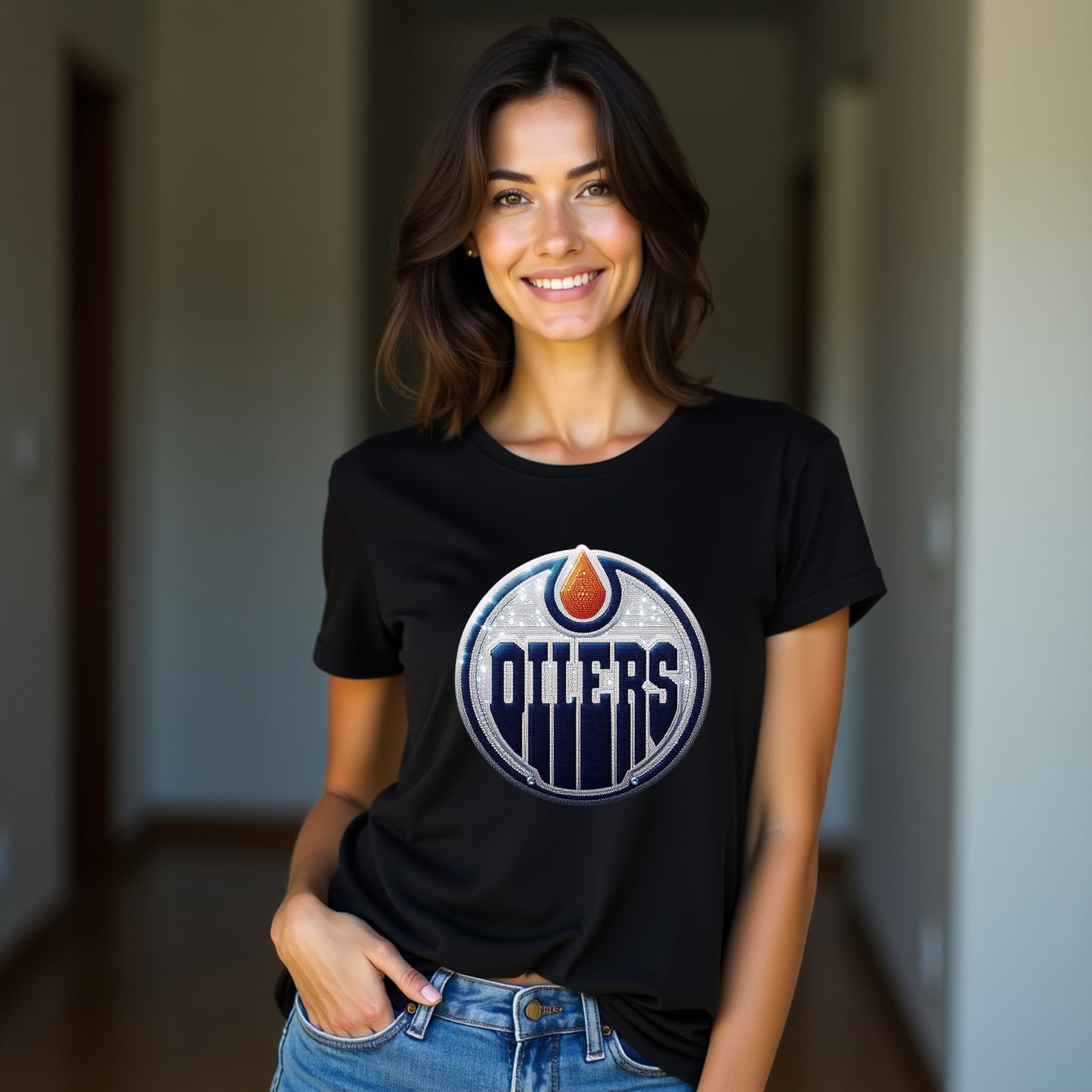 Edmonton Oilers, Ladies, "Puck & Sparkle" T Shirt