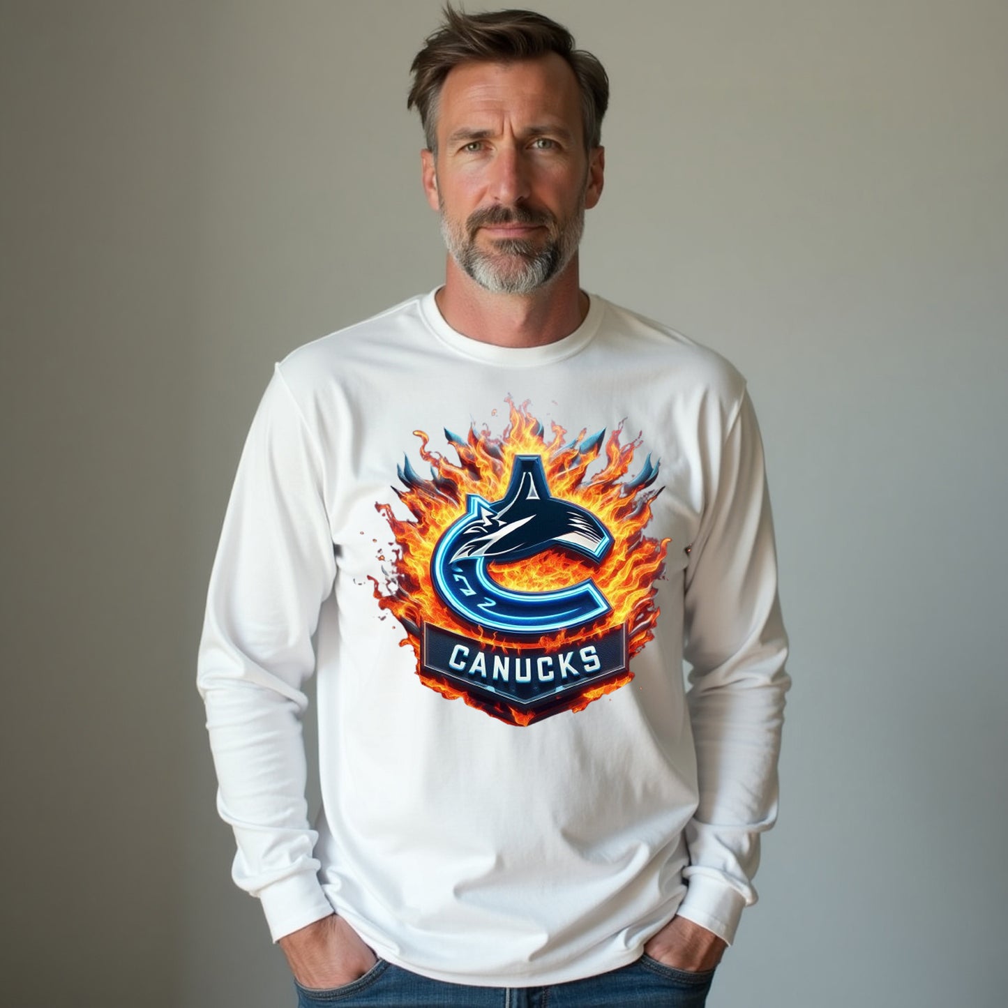 Vancouver Canucks, "The Flames" Long Sleeve T Shirt