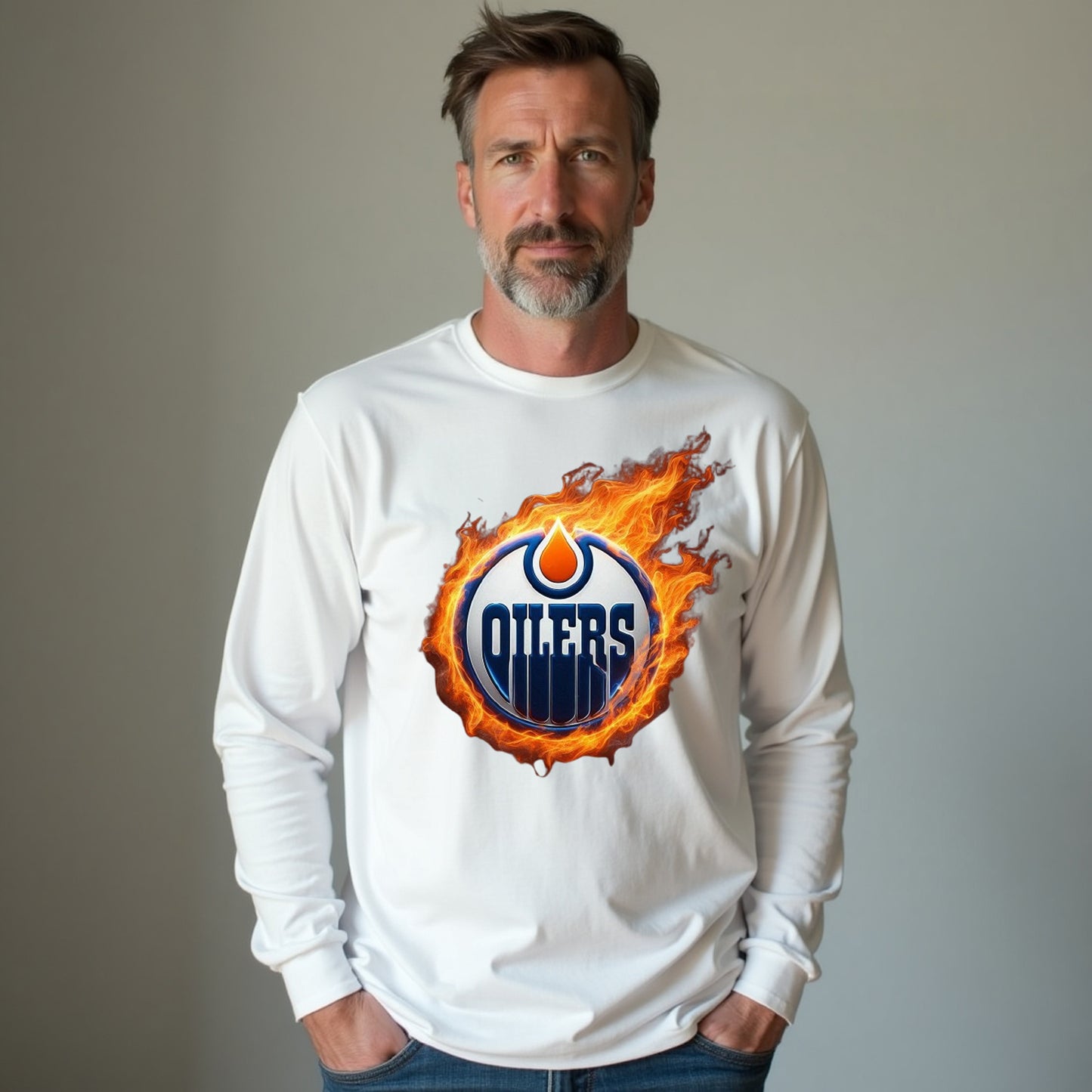 Edmonton Oilers, "The Flames" Long Sleeve T Shirt