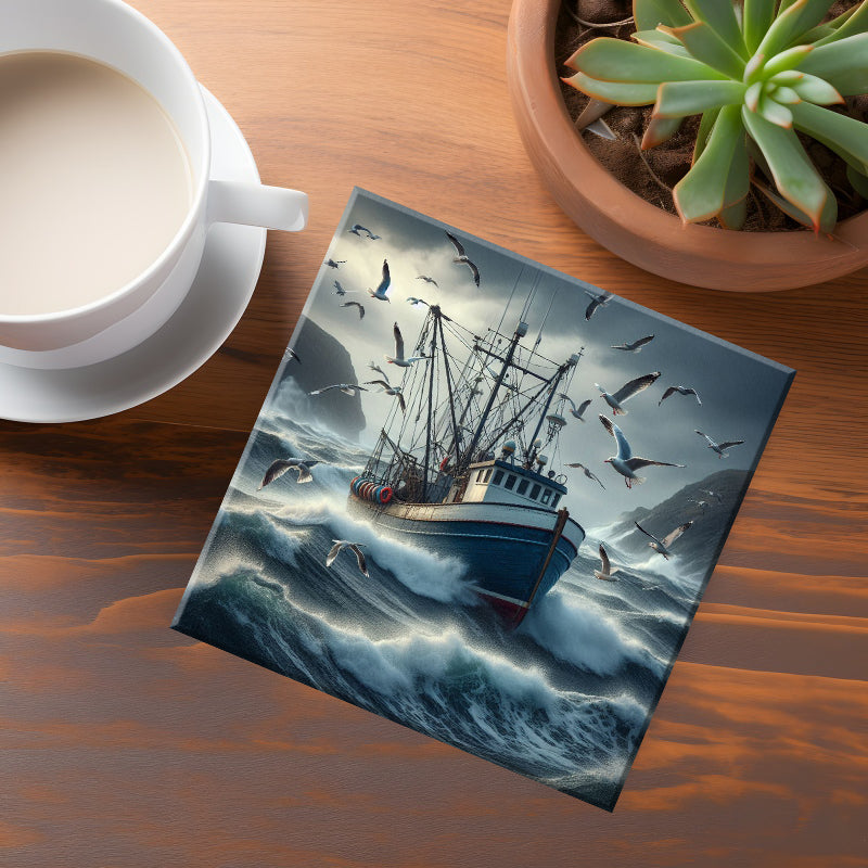 Fishing Boat in Rough Seas Coaster
