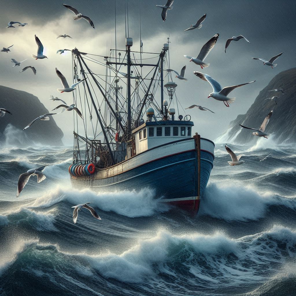 "Fishing Boat In Rough Seas" Print