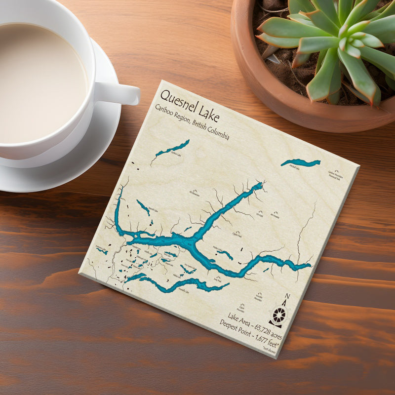 Quesnel Lake BC Map Coasters