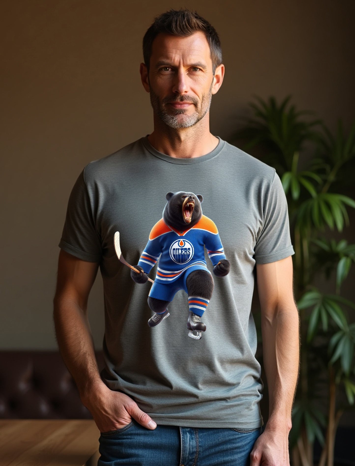 Edmonton Oilers, The Bear in Blue & Orange T Shirt