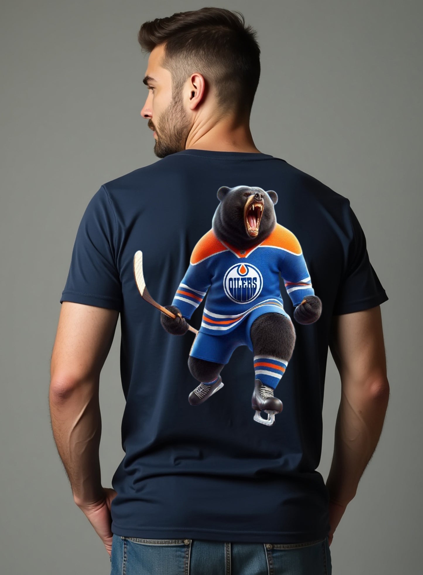 Edmonton Oilers, The Bear in Blue & Orange T Shirt