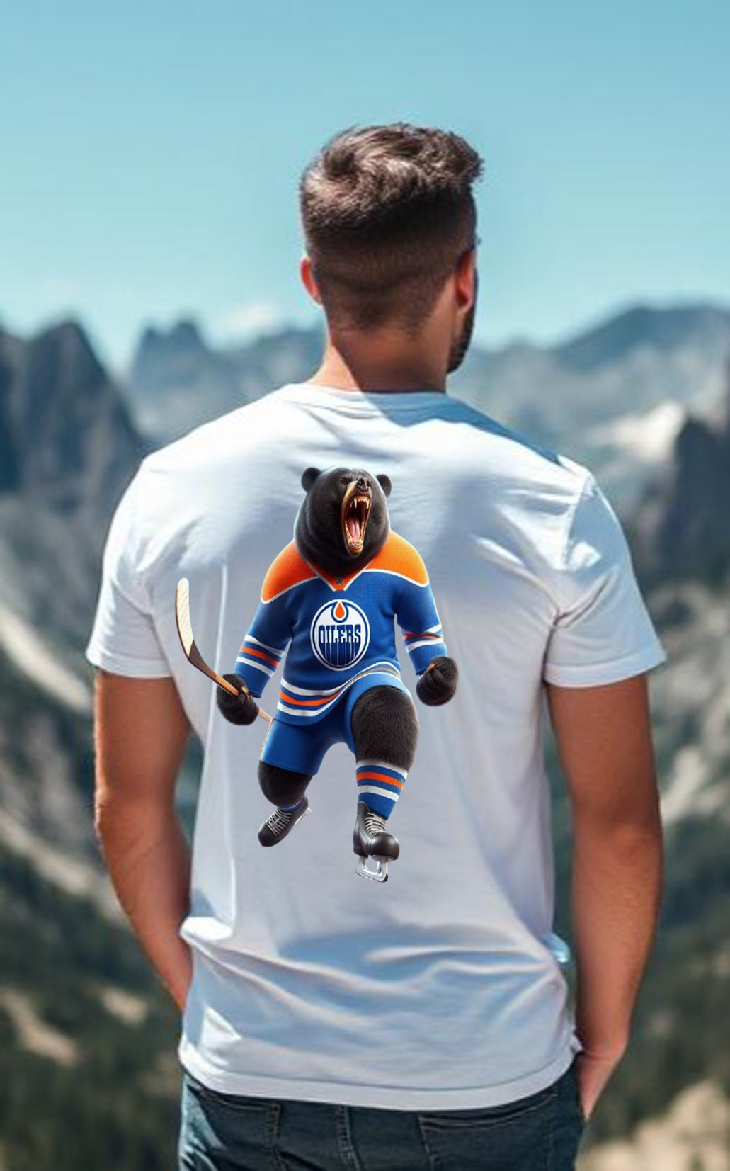 Edmonton Oilers, The Bear in Blue & Orange T Shirt