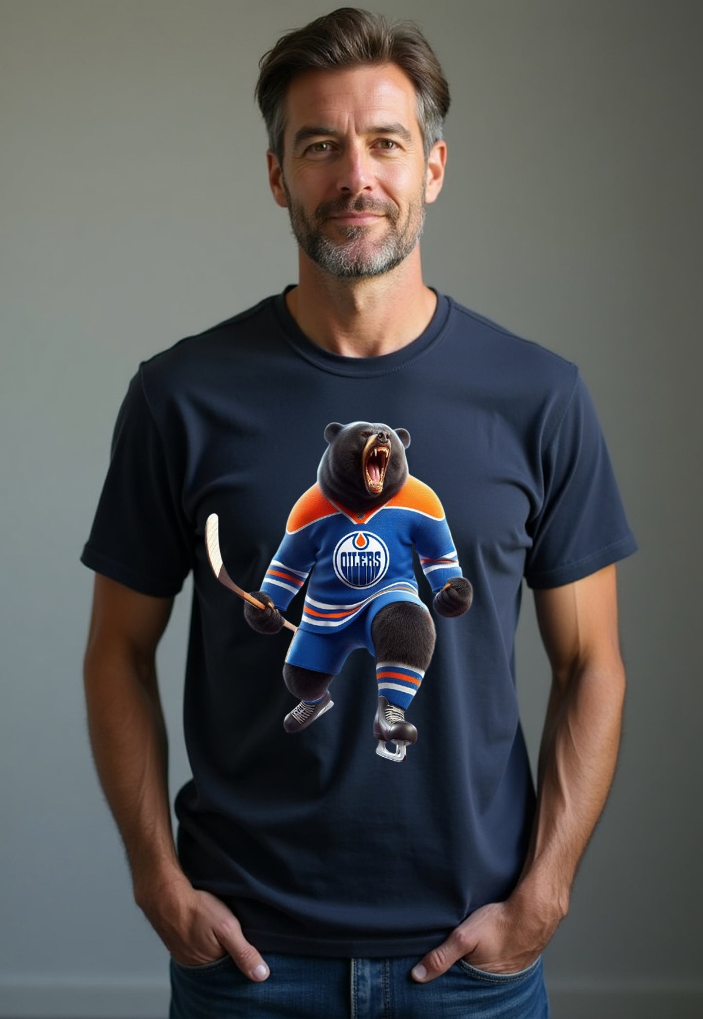 Edmonton Oilers, The Bear in Blue & Orange T Shirt