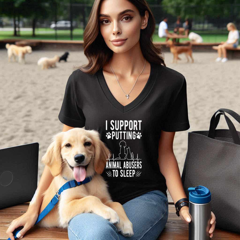 "Stand Up Against Animal Cruelty" V Neck T Shirt