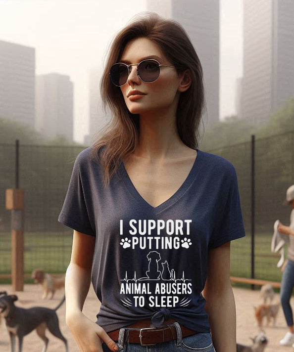 "Stand Up Against Animal Cruelty" V Neck T Shirt