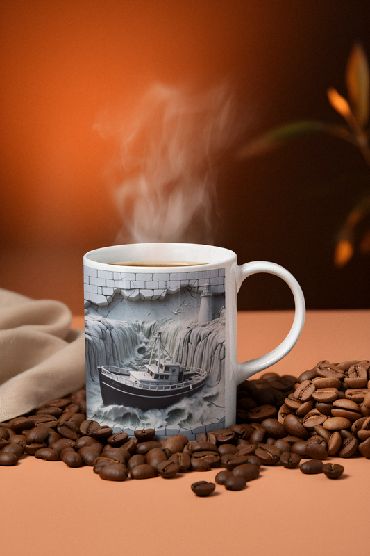 Cracked Ceramic Fishing/Lighthouse Mug