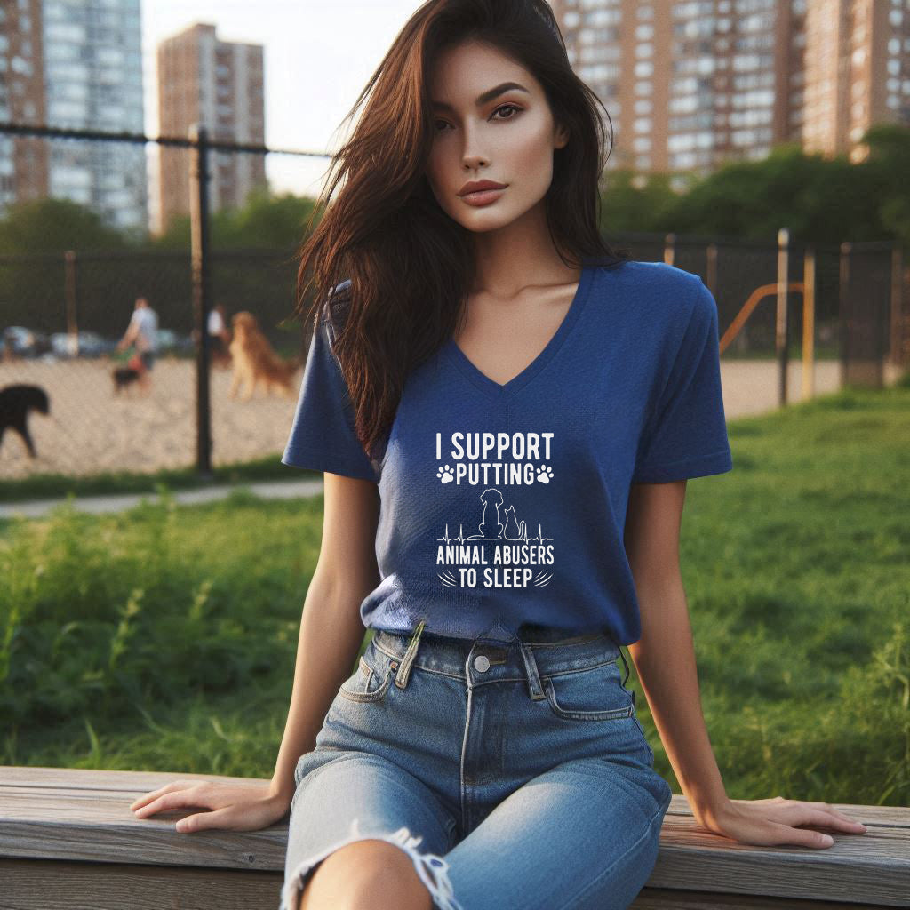 "Stand Up Against Animal Cruelty" V Neck T Shirt