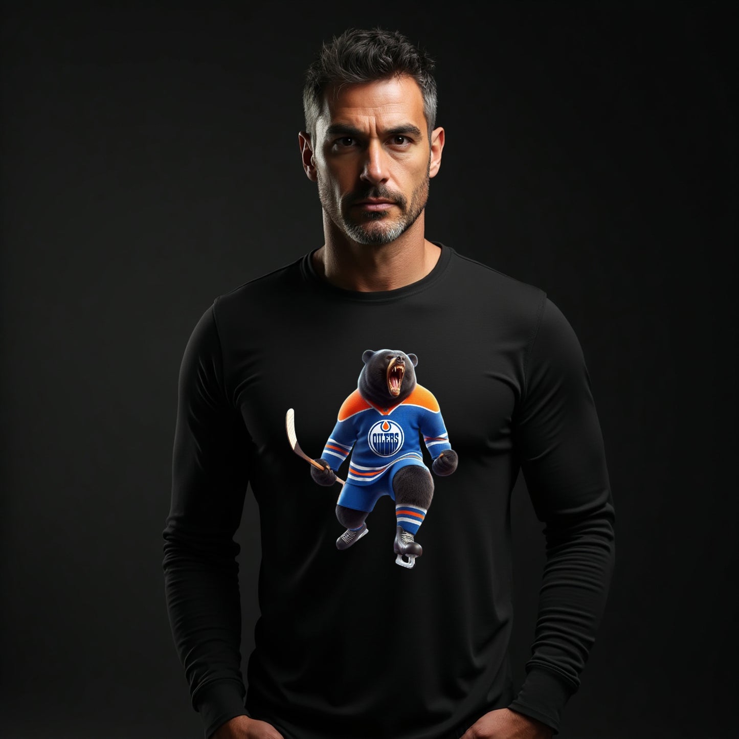 Edmonton Oilers, "The Bear In The Blue & Orange" Long Sleeve T Shirt