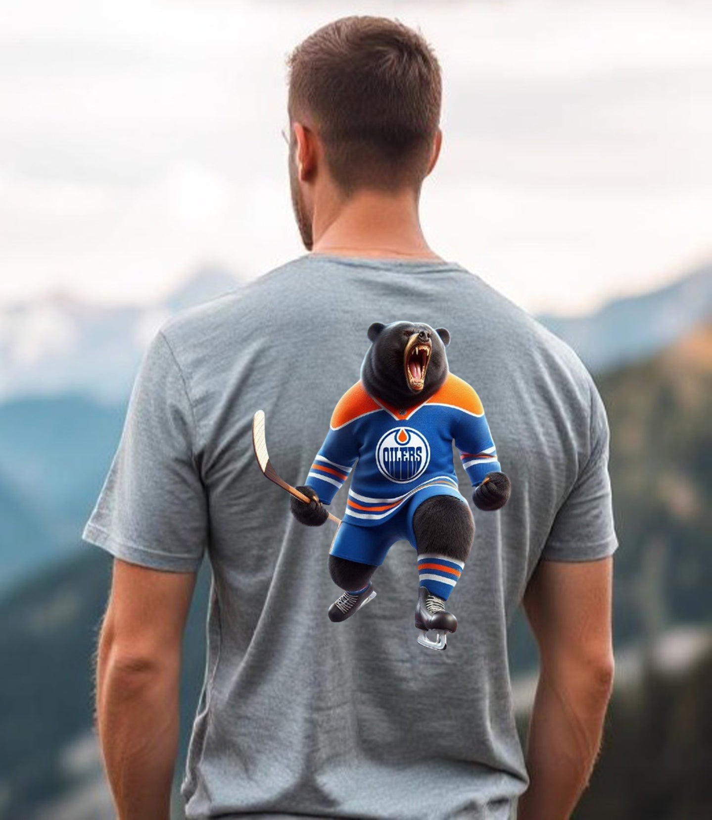 Edmonton Oilers, The Bear in Blue & Orange T Shirt