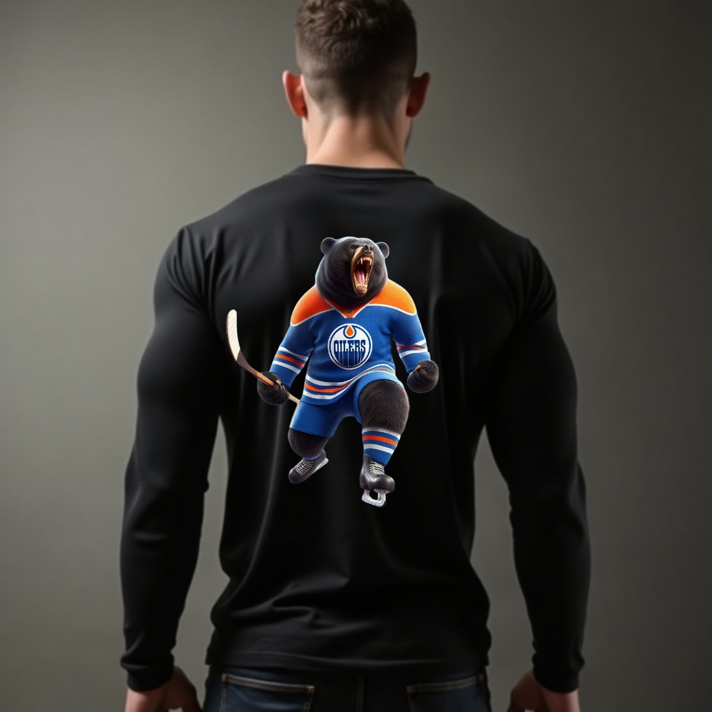 Edmonton Oilers, "The Bear In The Blue & Orange" Long Sleeve T Shirt