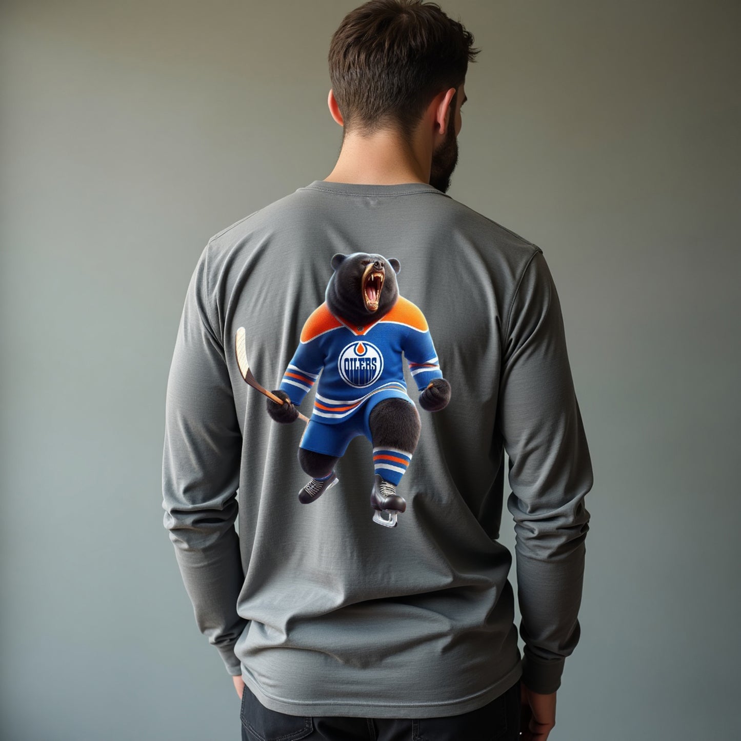 Edmonton Oilers, "The Bear In The Blue & Orange" Long Sleeve T Shirt