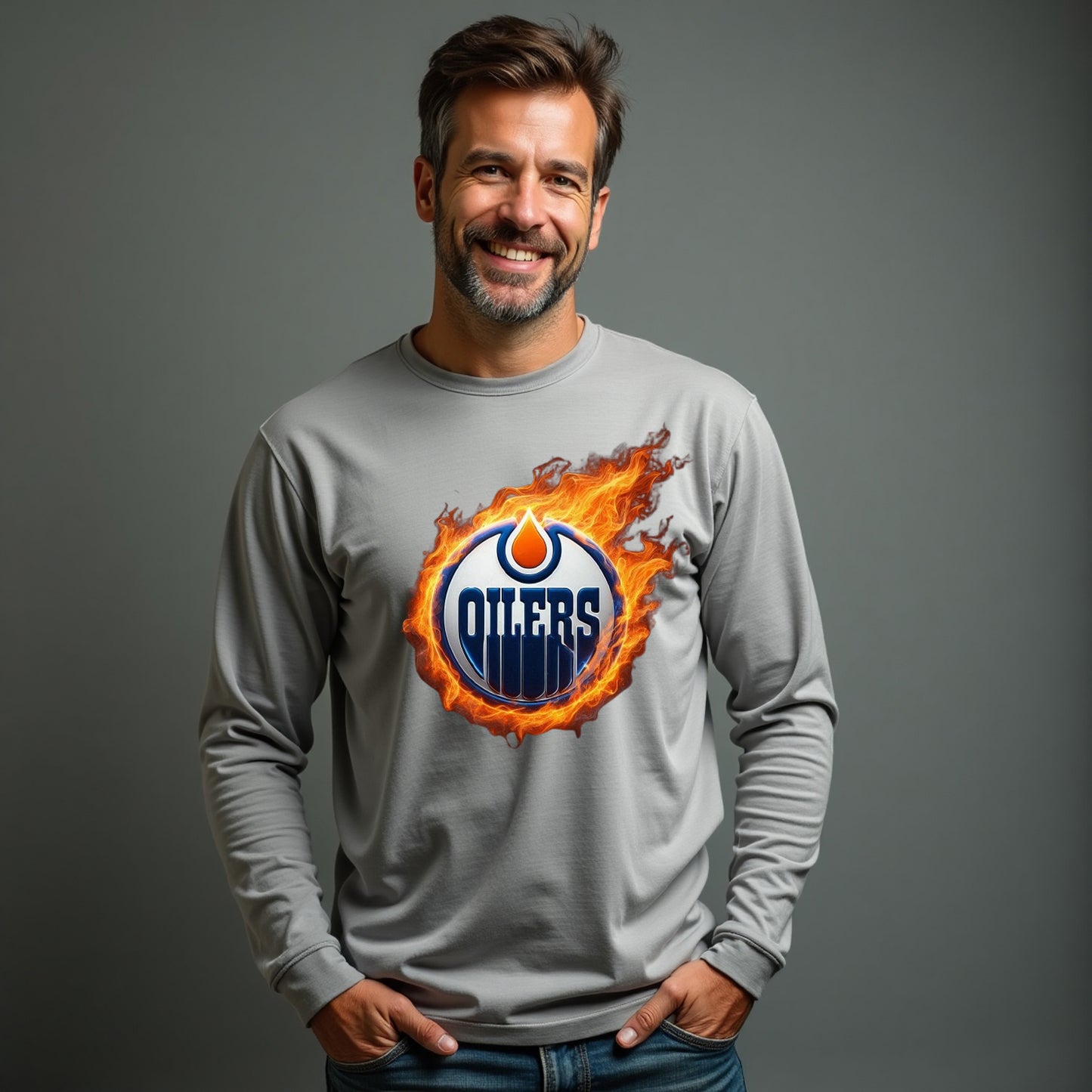 Edmonton Oilers, "The Flames" Long Sleeve T Shirt