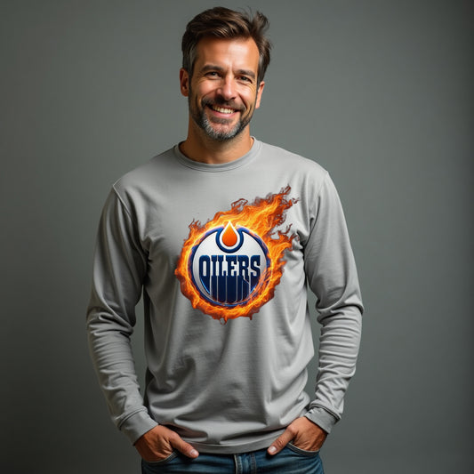 Edmonton Oilers, "The Flames" Long Sleeve T Shirt