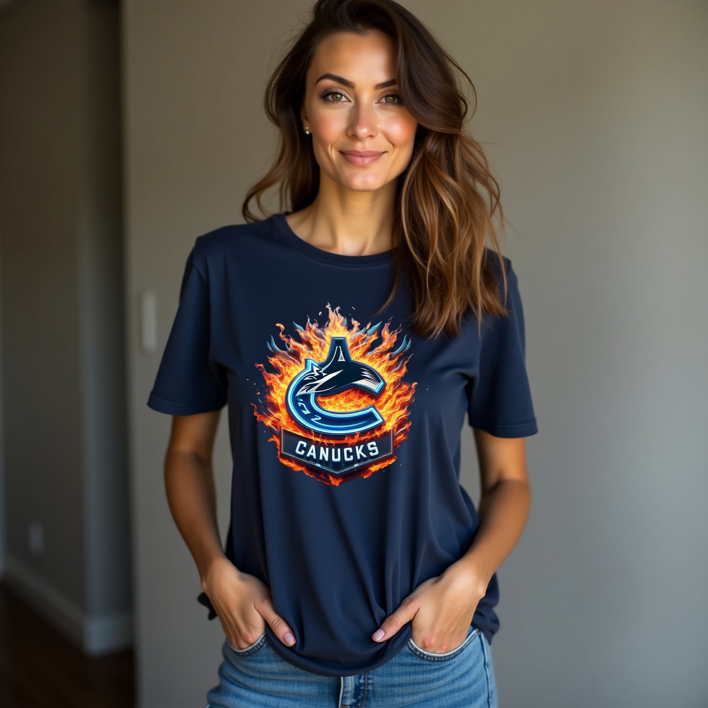 Vancouver Canucks, Ladies, "Pucks & Flames" T Shirt