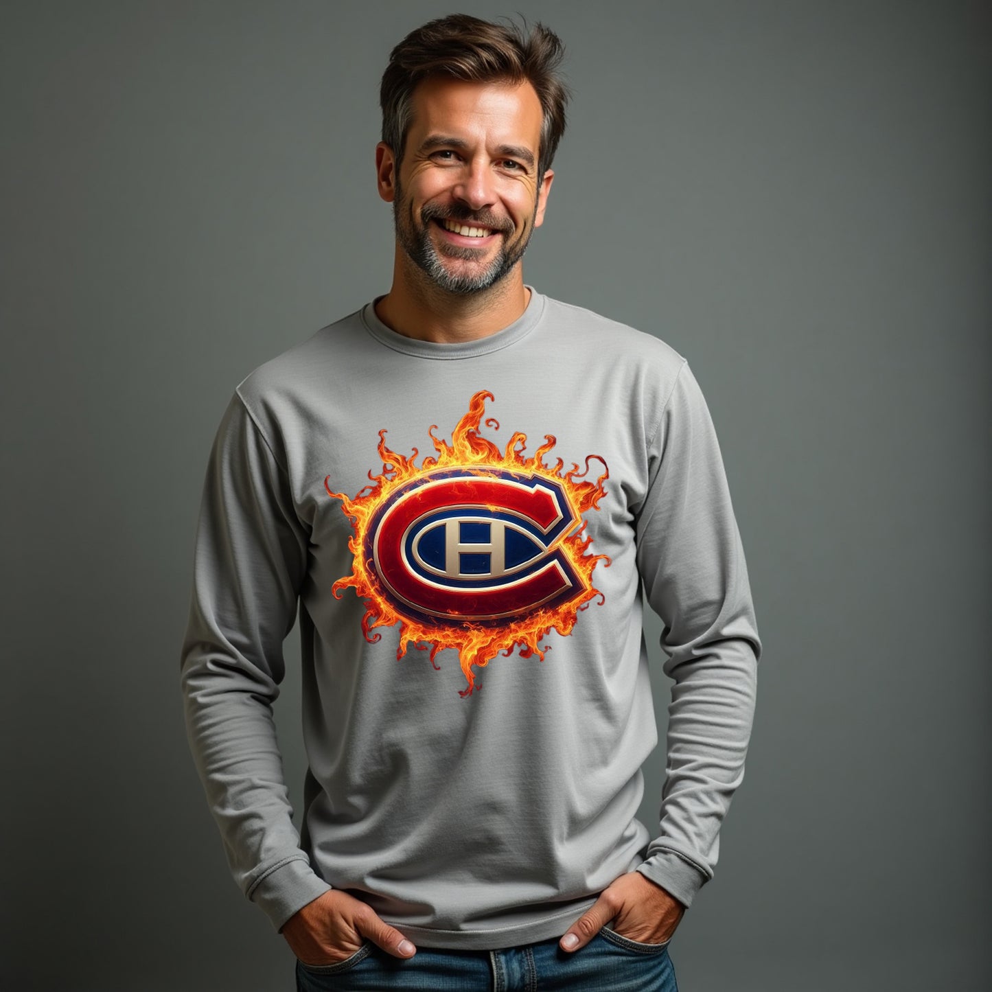 Montreal Canadiens, "Flames" Long Sleeve T Shirt