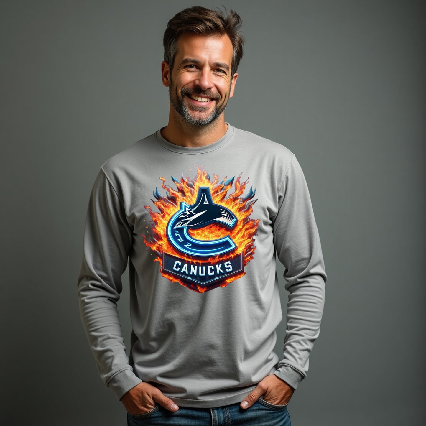 Vancouver Canucks, "The Flames" Long Sleeve T Shirt