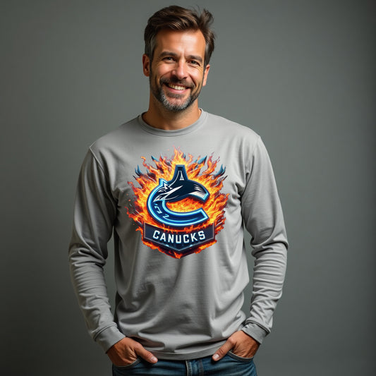 Vancouver Canucks, "The Flames" Long Sleeve T Shirt