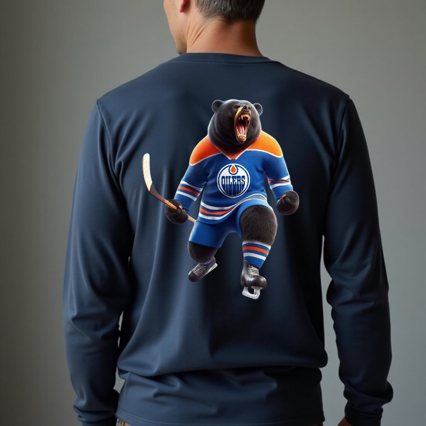 Edmonton Oilers, "The Bear In The Blue & Orange" Long Sleeve T Shirt