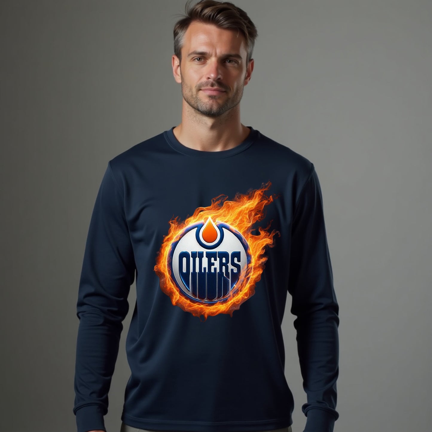 Edmonton Oilers, "The Flames" Long Sleeve T Shirt