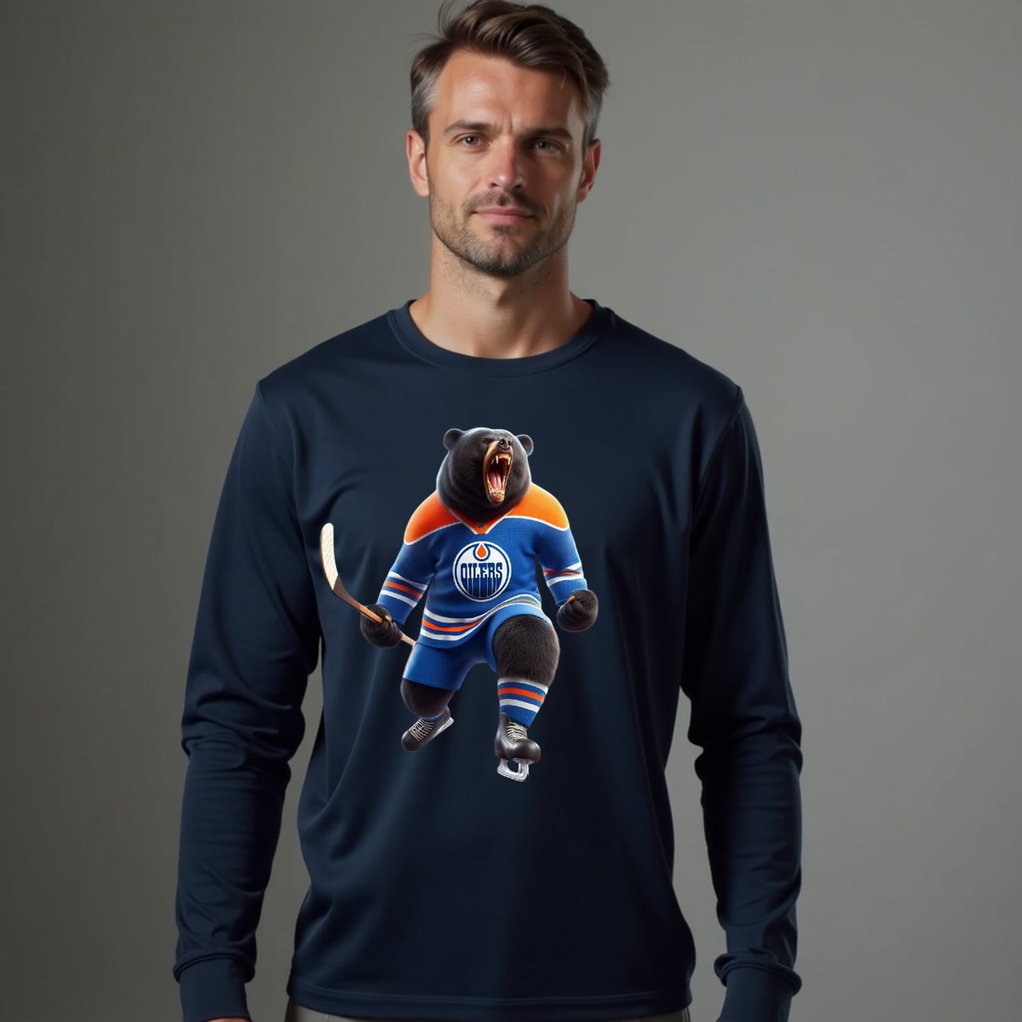 Edmonton Oilers, "The Bear In The Blue & Orange" Long Sleeve T Shirt