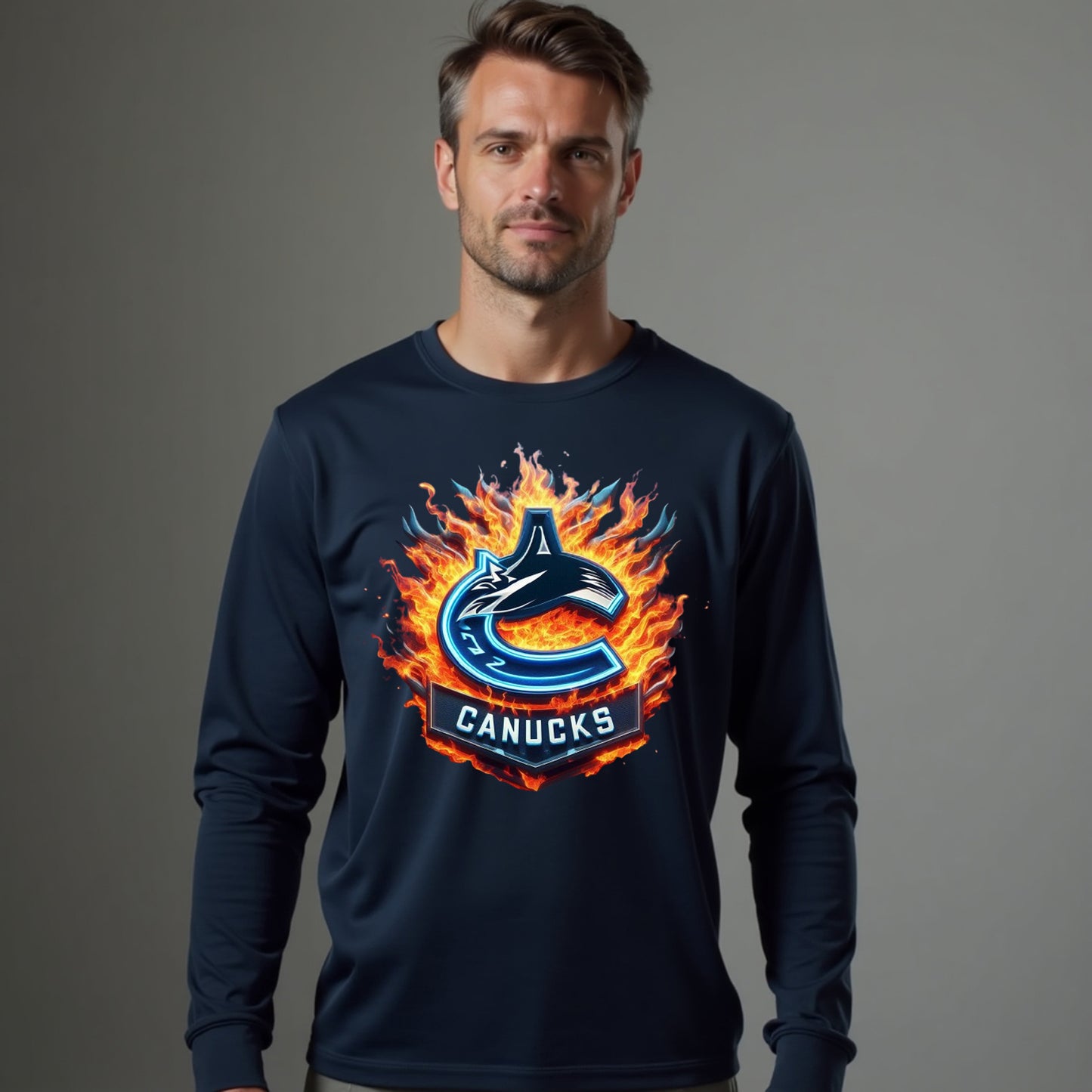 Vancouver Canucks, "The Flames" Long Sleeve T Shirt