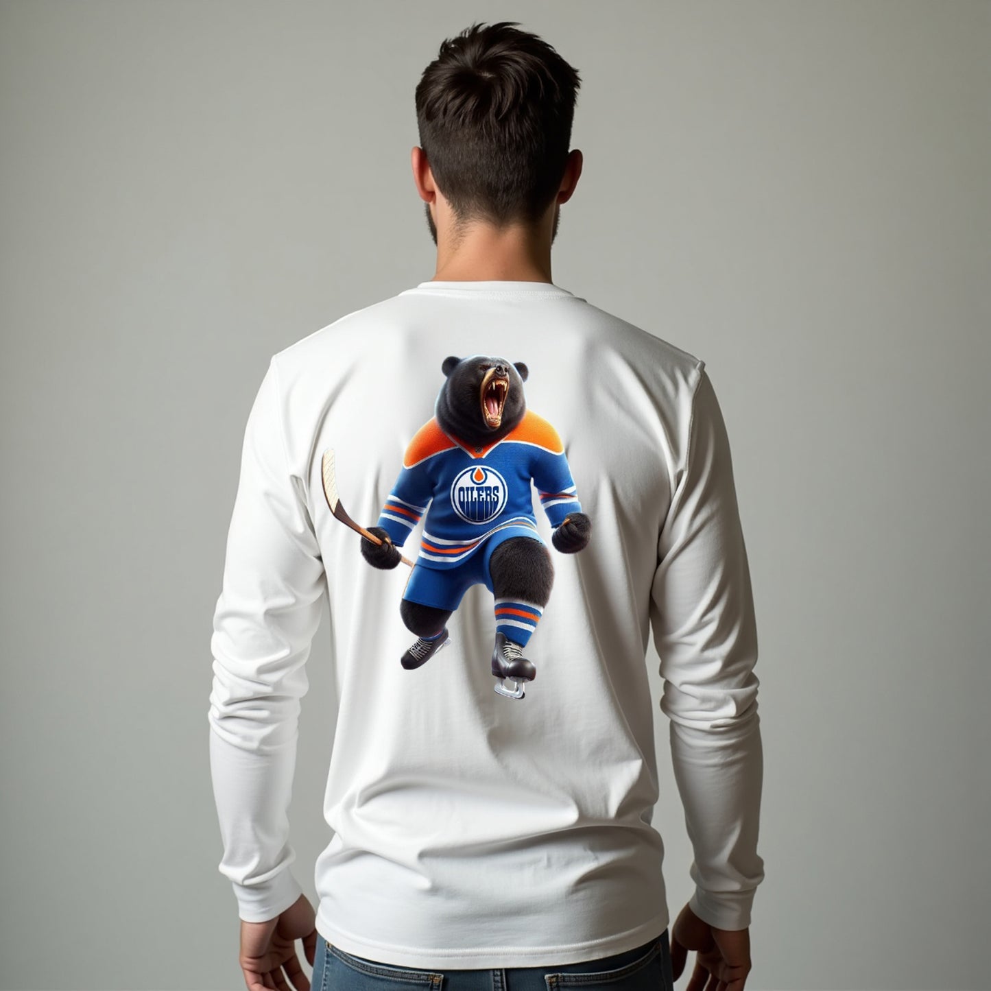 Edmonton Oilers, "The Bear In The Blue & Orange" Long Sleeve T Shirt
